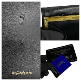 Yves Saint Laurent-Cartera larga de cuero Yves Saint Laurent Cassandra Logo 41802 en excelente estado-Negro