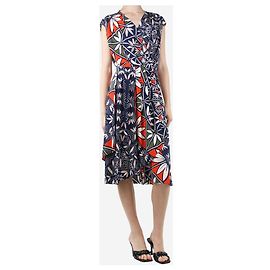 Tory Burch Navy printed silk midi dress - size UK 4 Blue