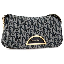 Dior-Dior Blue Oblique Canvas Malice Shoulder Bag-Blue,Navy blue