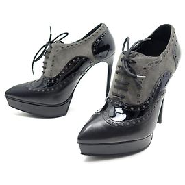 NEUN SAINT LAURENT 328637 HACKENSCHUHE MIT ABSATZ 38 AUS SCHWARZEM LEDER UND SAMT Schwarz
