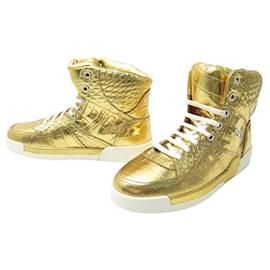 Chanel-NINE CHANEL HIGH TOP SNEAKERS LEATHER CROCODILE STYLE 41 SNEAKER SHOES-Golden