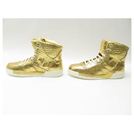 Chanel-NINE CHANEL HIGH TOP SNEAKERS LEATHER CROCODILE STYLE 41 SNEAKER SHOES-Golden