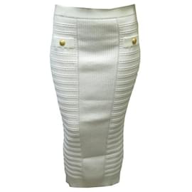 Balmain-NINE BALMAIN LONG SKIRT LD022KE10 XS 34 SYNTHETIC WHITE CREAM NEW SKIRT-Cream