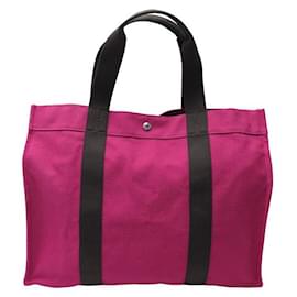 Hermès-NEUF SAC A MAIN HERMES FOURRE TOUT VERTICAL TOILE FUSCHIA CABAS + POCHETTE BAG-Fuschia