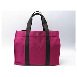 Hermès-NEUF SAC A MAIN HERMES FOURRE TOUT VERTICAL TOILE FUSCHIA CABAS + POCHETTE BAG-Fuschia