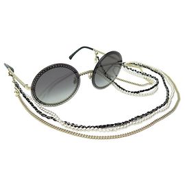 NINE CHANEL SUNGLASSES CHAINS PEARLS 4245 GOLD CASE Golden