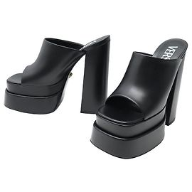 NINE VERSACE PLATFORM MULES 1003320 39 LEATHER NEW SHOES Black