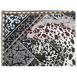 Hermès-NEUF FOULARD HERMES APPALOOSA DES STEPPES CARRE 90 EN SOIE NEW SCARF RARE-Marron