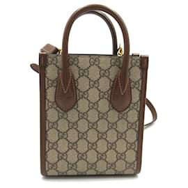 Gucci-Bolso tote Gucci Mini Interlocking G de lona 671623 en excelente estado-Castaño