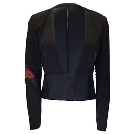 Paco Rabanne Black Multi Floral Printed Double Breasted Silk Blazer Black
