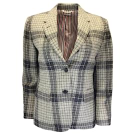 Thom Browne Grey Check-Patterned Buttoned Blazer Grey