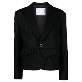 Sacai-Sacai Black Chalk Stripe Jacket-Black