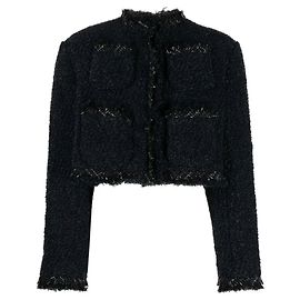 Giacca cropped in tweed bouclé Sacai blu navy / nero Blu navy
