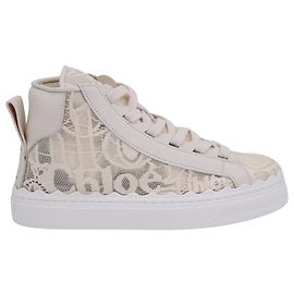Zapatillas altas de encaje Chloé Lauren en algodón ecru Blanco Crudo