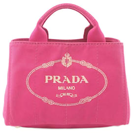 Prada-Bolsa Tote Mini Canapa da Prada em lona BN2439 em ótimo estado-Rosa