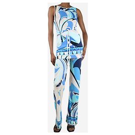 Emilio Pucci Blue printed sleeveless top and trousers set - size UK 8 Blue