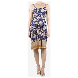 Autre Marque Blau floral bedrucktes Fransen-Minikleid - Größe L Blau