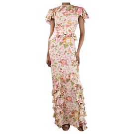 The Vampire's Wife Pink floral-printed silk ruffle maxi dress - size UK 6 Pink