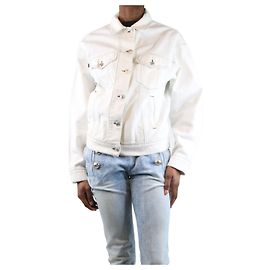 Msgm White contrast-stitched denim jacket - size UK 6 White