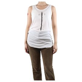 Ann Demeulemeester White sleeveless ribbed printed vest top - size UK 12 White