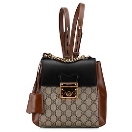 Gucci Brown GG Supreme Padlock Backpack Brown Beige Other