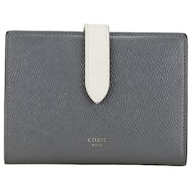 Céline-Celine Medium Strap Leather Wallet Gray White in Very Good Condition-Grey