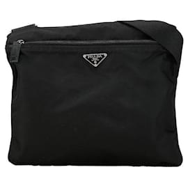 Prada-Prada Nylon Triangle Logo Plate Shoulder Bag in Good Condition-Black