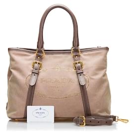 Prada-Prada Canvas Leather 2WAY Handbag BN2832 in Very Good Condition-Brown