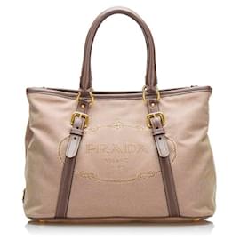 Prada-Prada Canvas Leather 2WAY Handbag BN2832 in Very Good Condition-Brown
