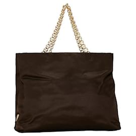 Prada-Prada Satin Triangle Logo Plate Chain Shoulder Tote Bag in Very Good Condition-Brown