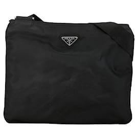 Prada-Prada Nylon Triangle Logo Plate Shoulder Bag Black in Very Good Condition-Black