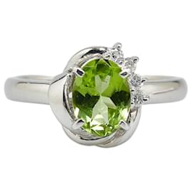 & Other Stories-Anillo de platino Pt850 con peridoto de 1.13 ct y diamante de 0.07 ct en excelente estado-Plata