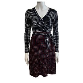 Diane Von Furstenberg Vestido wrap de jersey de seda Ferma DvF com bolinhas, US 4, UK 8 Multicor