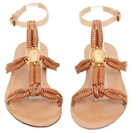 Valentino Sandalen EU38 Naturleder Precious Beauty Flachsandalen US7.5 Kamel