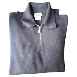 Hermès-Long sleeve cashmere pull with trucker collar-Black