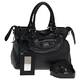 Balenciaga-BALENCIAGA The City Hand Bag Leather 2way Black 258045 Auth ki4577-Black