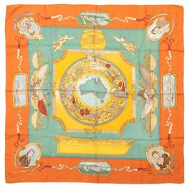 Hermès HERMES Silk Scarf "Le Géographe" designed by Sandra Laroche Red
