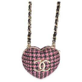 Chanel-Gold Plated Chanel 2022 Tweed Heart Locket Necklace-Golden,Metallic