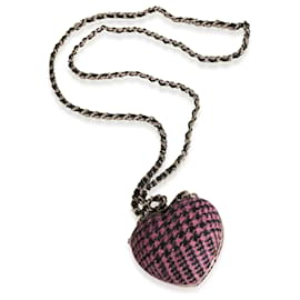 Chanel-Gold Plated Chanel 2022 Tweed Heart Locket Necklace-Golden,Metallic