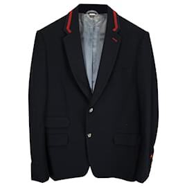 Gucci-Gucci Cambridge Blind for Love Appliqué Blazer with Grosgrain Trim in Navy Blue Cotton-Blue,Navy blue