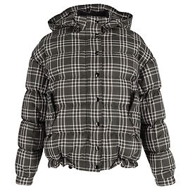 Mulberry Cassandra Checked Down Jacket in Olive Wool Green Olive green