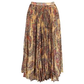 Falda midi plisada de paisley en poliéster beige de Etro Beige