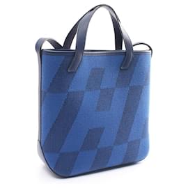 Hermès-Sac à épaule Hermes Cabas H en Biais Swift en toile en très bon état-Bleu