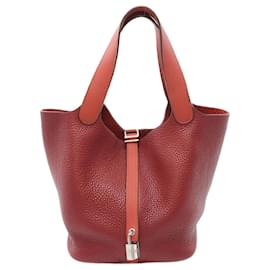 Hermès-Sac à main en cuir Hermes Picotin Lock MM 068670CK en très bon état-Rouge