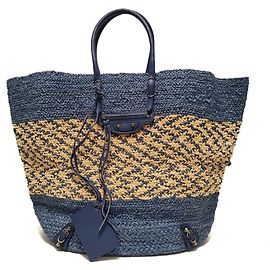 Balenciaga Blaue Motocross Raffia Einkaufstasche Blau