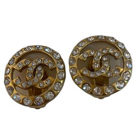 Chanel Pendientes de clip con strass de los años 70 Dorado