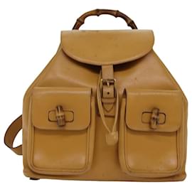 Gucci-GUCCI Bamboo Backpack Leather Yellow 003 2058 0016 Auth th5025-Yellow