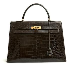 Hermès-Hermès 1972 Kelly 35 Bag Hermes Precious Brown Leather Kelly 35 Handbag-Dark brown