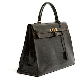 Hermès-Hermès 1972 Kelly 35 Bag Hermes Precious Brown Leather Kelly 35 Handbag-Dark brown