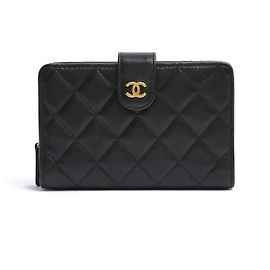Chanel Compact Classic CC Black Leather Wallet in box Black